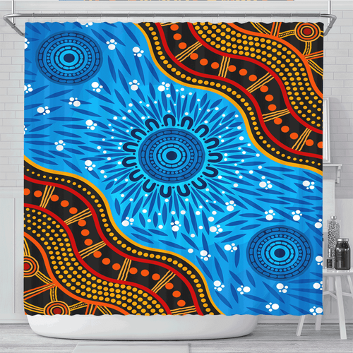 Australia Aboriginal Inspired Shower Curtain - River concept aboriginal style