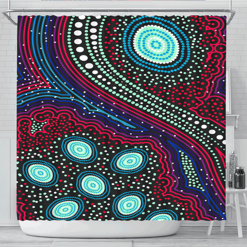 Australia Aboriginal Inspired Shower Curtain - Dreaming story aboriginal art background