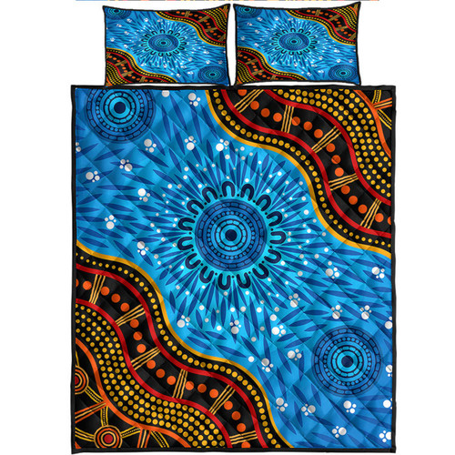 Australia Aboriginal Inspired Quilt Bed Set - River concept Indigenous style Australia Aboriginal Inspired Quilt Bed Set - River concept Indigenous style