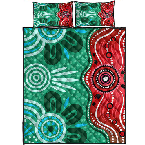 Australia Aboriginal Inspired Quilt Bed Set - Indigenous dot art River concept Australia Aboriginal Inspired Quilt Bed Set - Indigenous dot art River concept