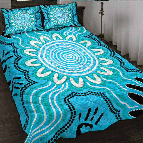 Australia Aboriginal Inspired Quilt Bed Set - Hand print aboriginal connection art