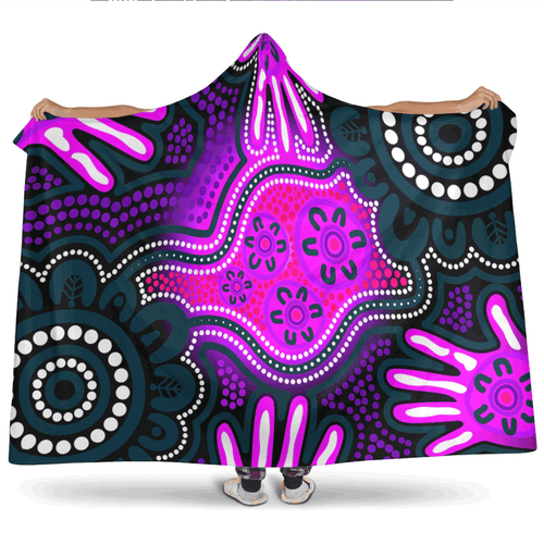 Australia Aboriginal Inspired Hooded Blanket - Aboriginal dot artwork with hands