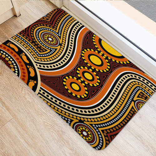 Australia Aboriginal Inspired Door Mat - Aboriginal Dot Art Connection With Footprints Australia Aboriginal Inspired Door Mat - Aboriginal Dot Art Connection With Footprints