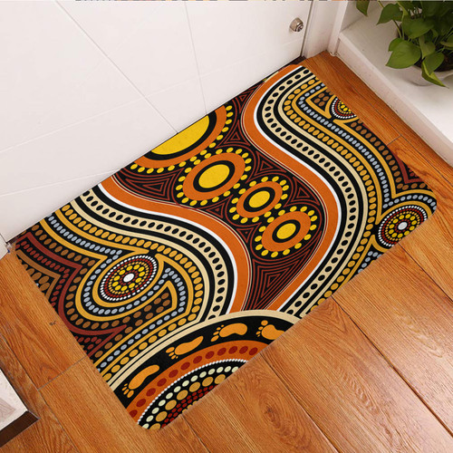 Australia Aboriginal Inspired Door Mat - Aboriginal Dot Art Connection With Footprints Australia Aboriginal Inspired Door Mat - Aboriginal Dot Art Connection With Footprints