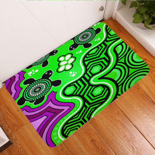 Australia Aboriginal Inspired Door Mat - Aboriginal dot art painting with turtle Australia Aboriginal Inspired Door Mat - Aboriginal dot art painting with turtle