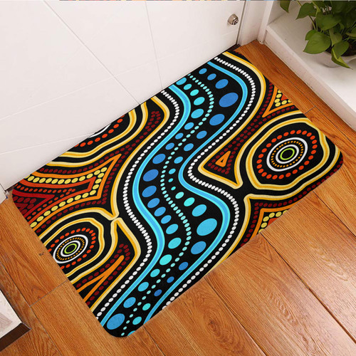 Australia Aboriginal Inspired Door Mat - Aboriginal dot art river connection concept Australia Aboriginal Inspired Door Mat - Aboriginal dot art river connection concept