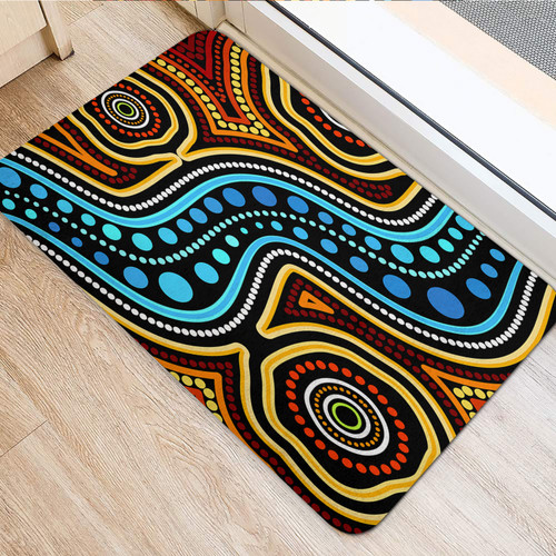 Australia Aboriginal Inspired Door Mat - Aboriginal dot art river connection concept Australia Aboriginal Inspired Door Mat - Aboriginal dot art river connection concept