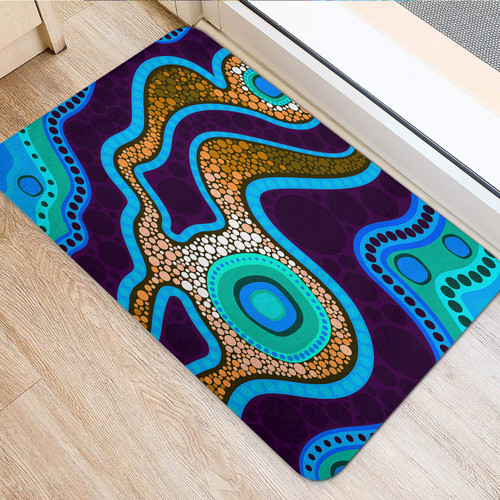 Australia Aboriginal Inspired Door Mat - Aboriginal dot art vector background with river Australia Aboriginal Inspired Door Mat - Aboriginal dot art vector background with river