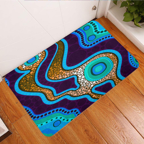 Australia Aboriginal Inspired Door Mat - Aboriginal dot art vector background with river Australia Aboriginal Inspired Door Mat - Aboriginal dot art vector background with river