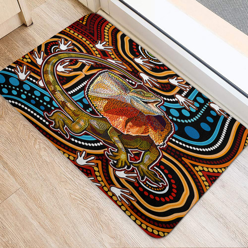 Australia Aboriginal Inspired Door Mat - Aboriginal Inspired frill necked lizard dreaming Australia Aboriginal Inspired Door Mat - Aboriginal Inspired frill necked lizard dreaming