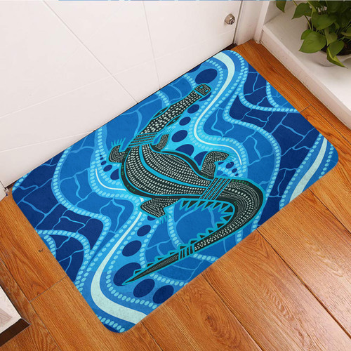 Australia Aboriginal Inspired Door Mat - Aboriginal River And Crocodile Australia Aboriginal Inspired Door Mat - Aboriginal River And Crocodile