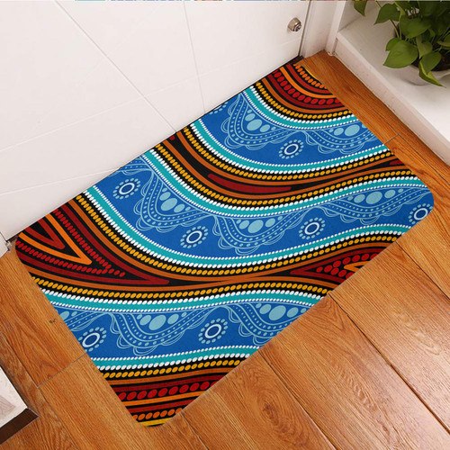 Australia Aboriginal Inspired Door Mat - Aboriginal River and land concept dot art painting Australia Aboriginal Inspired Door Mat - Aboriginal River and land concept dot art painting