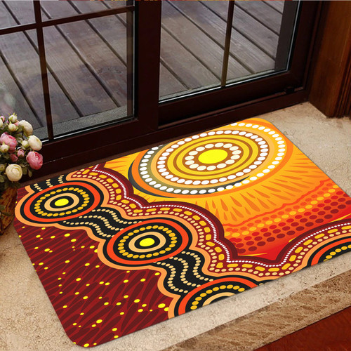 Australia Aboriginal Inspired Door Mat - Aboriginal style of Sun and Dot art background