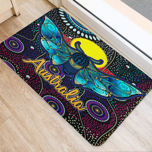 Australia Aboriginal Inspired Door Mat - Australian Dot Art Painting Mystical Dreaming Moth Australia Aboriginal Inspired Door Mat - Australian Dot Art Painting Mystical Dreaming Moth