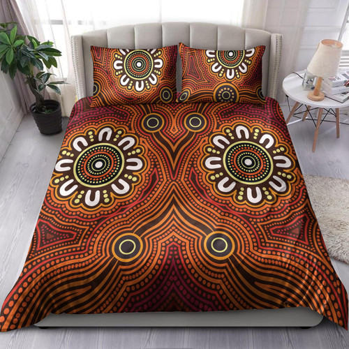 Australia Aboriginal Inspired Bedding Set - Aboriginal Connection Concept Artwork Brown Color