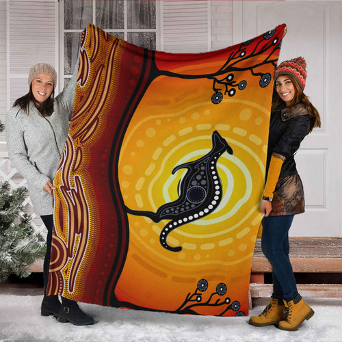 Australia Aboriginal Inspired Blanket - Aboriginal art dot painting with kangaroo Australia Aboriginal Inspired Blanket - Aboriginal art dot painting with kangaroo