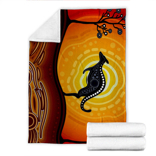 Australia Aboriginal Inspired Blanket - Aboriginal art dot painting with kangaroo Australia Aboriginal Inspired Blanket - Aboriginal art dot painting with kangaroo