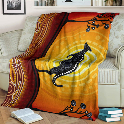 Australia Aboriginal Inspired Blanket - Aboriginal art dot painting with kangaroo Australia Aboriginal Inspired Blanket - Aboriginal art dot painting with kangaroo