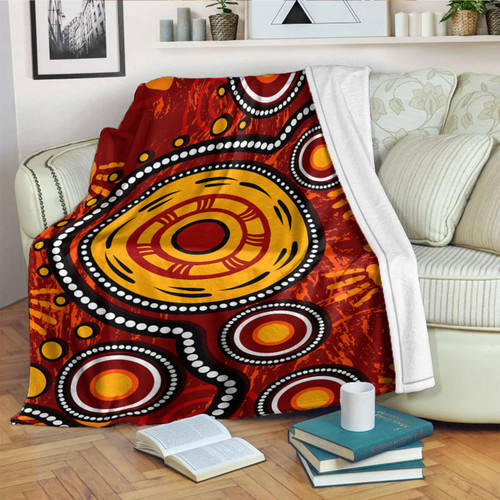 Australia Aboriginal Inspired Blanket - Aboriginal dot-art connection concept with handprints Australia Aboriginal Inspired Blanket - Aboriginal dot-art connection concept with handprints