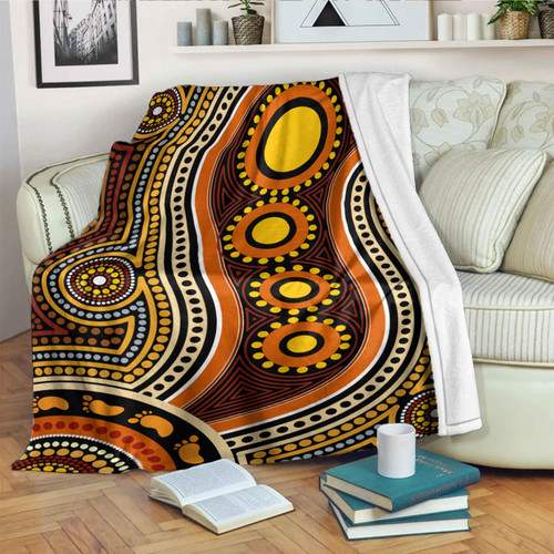 Australia Aboriginal Inspired Blanket - Aboriginal Dot Art Connection With Footprints Australia Aboriginal Inspired Blanket - Aboriginal Dot Art Connection With Footprints