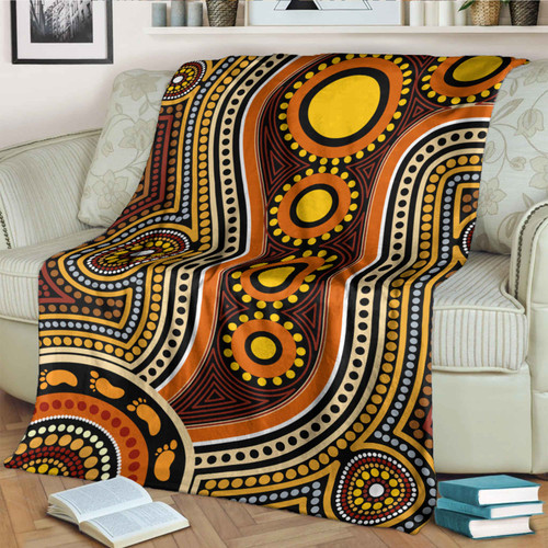 Australia Aboriginal Inspired Blanket - Aboriginal Dot Art Connection With Footprints Australia Aboriginal Inspired Blanket - Aboriginal Dot Art Connection With Footprints