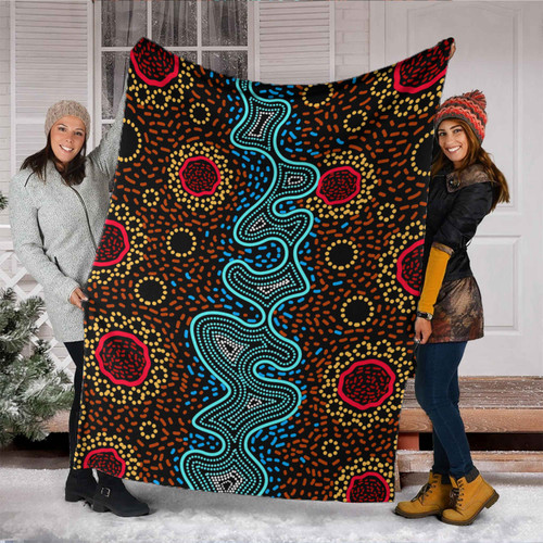 Australia Aboriginal Inspired Blanket - Aboriginal dot art painting River concept Australia Aboriginal Inspired Blanket - Aboriginal dot art painting River concept