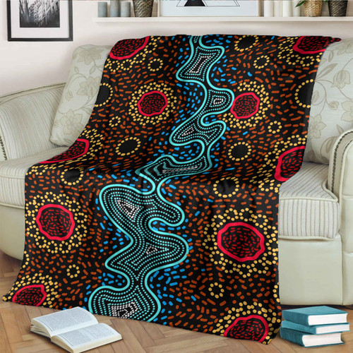 Australia Aboriginal Inspired Blanket - Aboriginal dot art painting River concept Australia Aboriginal Inspired Blanket - Aboriginal dot art painting River concept