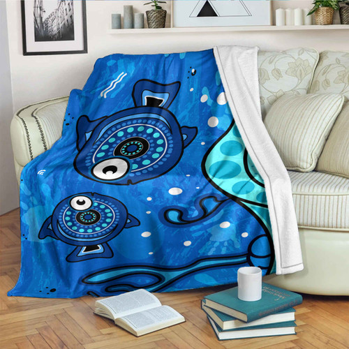 Australia Aboriginal Inspired Blanket - Aboriginal dot art painting with fish underwater concept Australia Aboriginal Inspired Blanket - Aboriginal dot art painting with fish underwater concept