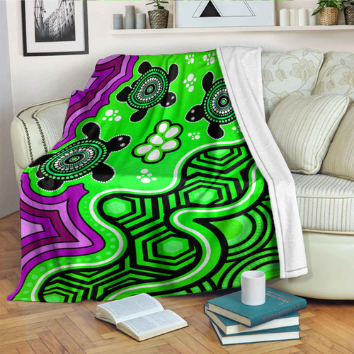 Australia Aboriginal Inspired Blanket - Aboriginal dot art painting with turtle Australia Aboriginal Inspired Blanket - Aboriginal dot art painting with turtle