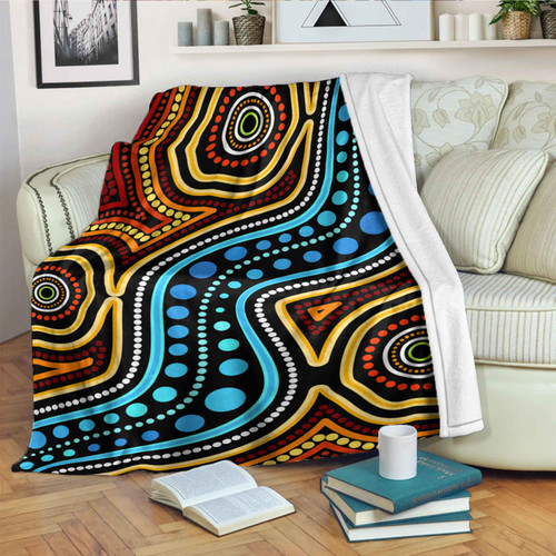 Australia Aboriginal Inspired Blanket - Aboriginal dot art river connection concept Australia Aboriginal Inspired Blanket - Aboriginal dot art river connection concept