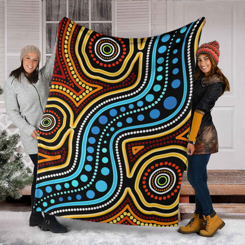 Australia Aboriginal Inspired Blanket - Aboriginal dot art river connection concept Australia Aboriginal Inspired Blanket - Aboriginal dot art river connection concept