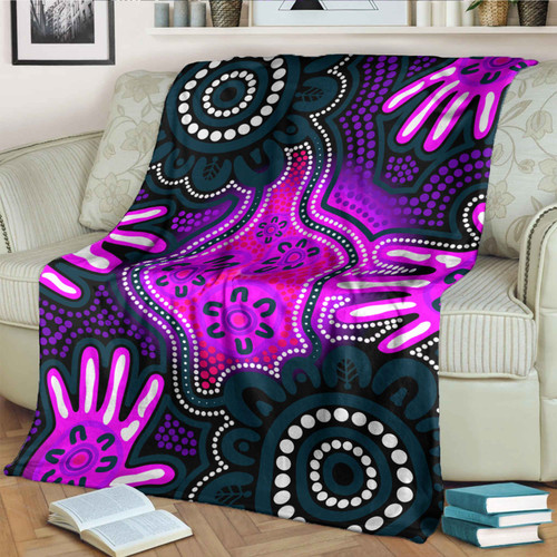 Australia Aboriginal Inspired Blanket - Aboriginal dot artwork with hands Australia Aboriginal Inspired Blanket - Aboriginal dot artwork with hands