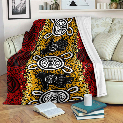 Australia Aboriginal Inspired Blanket - Aboriginal hand print artwork Australia Aboriginal Inspired Blanket - Aboriginal hand print artwork