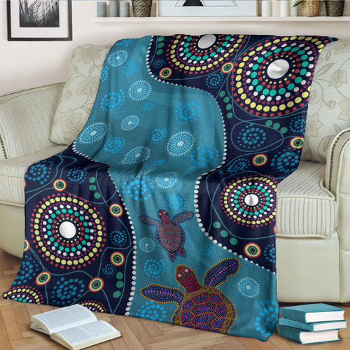 Australia Aboriginal Inspired Blanket - Aboriginal Inspired Dreaming Turtles Dot Art Australia Aboriginal Inspired Blanket - Aboriginal Inspired Dreaming Turtles Dot Art