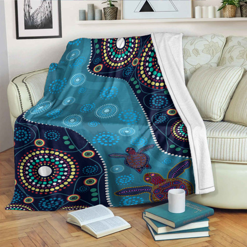 Australia Aboriginal Inspired Blanket - Aboriginal Inspired Dreaming Turtles Dot Art Australia Aboriginal Inspired Blanket - Aboriginal Inspired Dreaming Turtles Dot Art