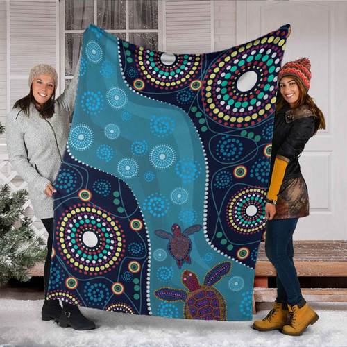 Australia Aboriginal Inspired Blanket - Aboriginal Inspired Dreaming Turtles Dot Art Australia Aboriginal Inspired Blanket - Aboriginal Inspired Dreaming Turtles Dot Art