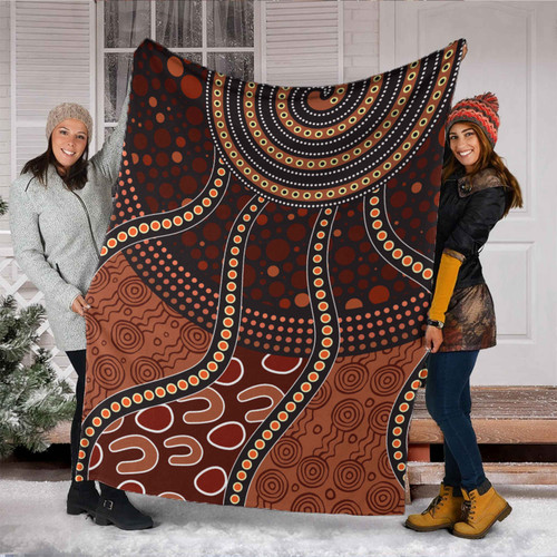 Australia Aboriginal Inspired Blanket - Aboriginal Midnight Dreamtime Australia Aboriginal Inspired Blanket - Aboriginal Midnight Dreamtime