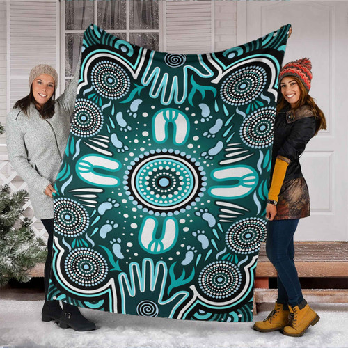 Australia Aboriginal Inspired Blanket - Aboriginal Reunion Hands and Footprints