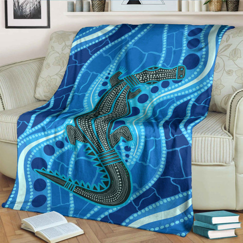 Australia Aboriginal Inspired Blanket - Aboriginal River And Crocodile Australia Aboriginal Inspired Blanket - Aboriginal River And Crocodile