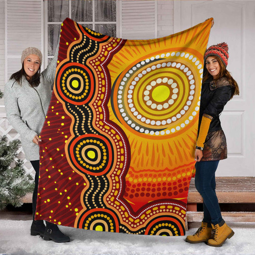 Australia Aboriginal Inspired Blanket - Aboriginal style of Sun and Dot art background