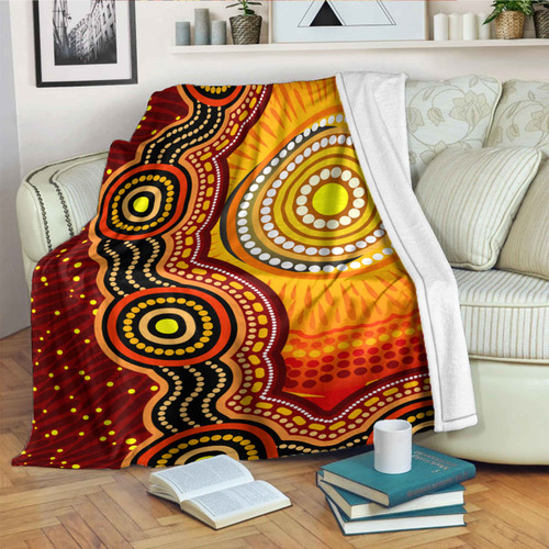 Australia Aboriginal Inspired Blanket - Aboriginal style of Sun and Dot art background