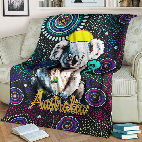 Australia Aboriginal Inspired Blanket - Australian koala dot art background Australia Aboriginal Inspired Blanket - Australian koala dot art background