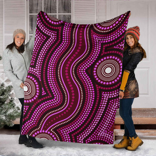 Australia Aboriginal Inspired Blanket - Dot art aboriginal blue background Australia Aboriginal Inspired Blanket - Dot art aboriginal blue background