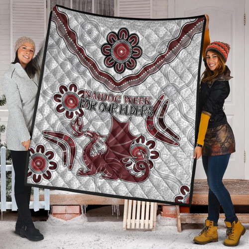 St. George Illawarra Dragons Naidoc Quilt - Custom For Our Elders Boomerangs White Quilt St. George Illawarra Dragons Naidoc Quilt - Custom For Our Elders Boomerangs White Quilt