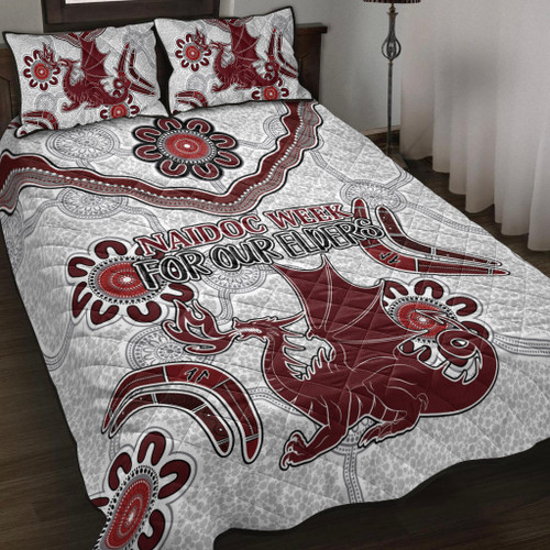 St. George Illawarra Dragons Naidoc Quilt Bed Set - Custom For Our Elders Boomerangs White Quilt Bed Set St. George Illawarra Dragons Naidoc Quilt Bed Set - Custom For Our Elders Boomerangs White Quilt Bed Set