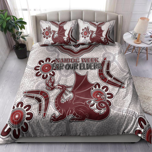 Australia Illawarra and St George Naidoc Bedding Set - Custom For Our Elders Boomerangs White Bedding Set