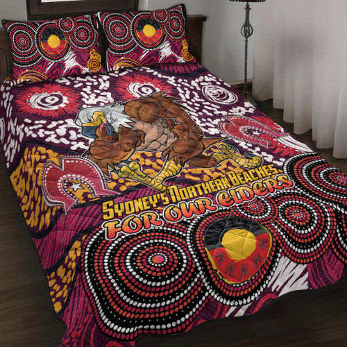 Manly Warringah Sea Eagles Naidoc Quilt Bed Set - Custom For Our Elders Quilt Bed Set