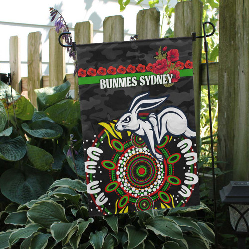 South Sydney Rabbitohs Flag - Poppies Rabbits and Aboriginal Inspired Flag South Sydney Rabbitohs Flag - Poppies Rabbits and Aboriginal Inspired Flag