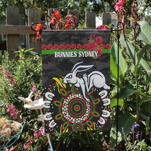 South Sydney Rabbitohs Flag - Poppies Rabbits and Aboriginal Inspired Flag South Sydney Rabbitohs Flag - Poppies Rabbits and Aboriginal Inspired Flag