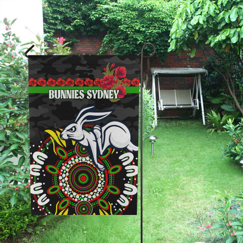 South Sydney Rabbitohs Flag - Poppies Rabbits and Aboriginal Inspired Flag South Sydney Rabbitohs Flag - Poppies Rabbits and Aboriginal Inspired Flag